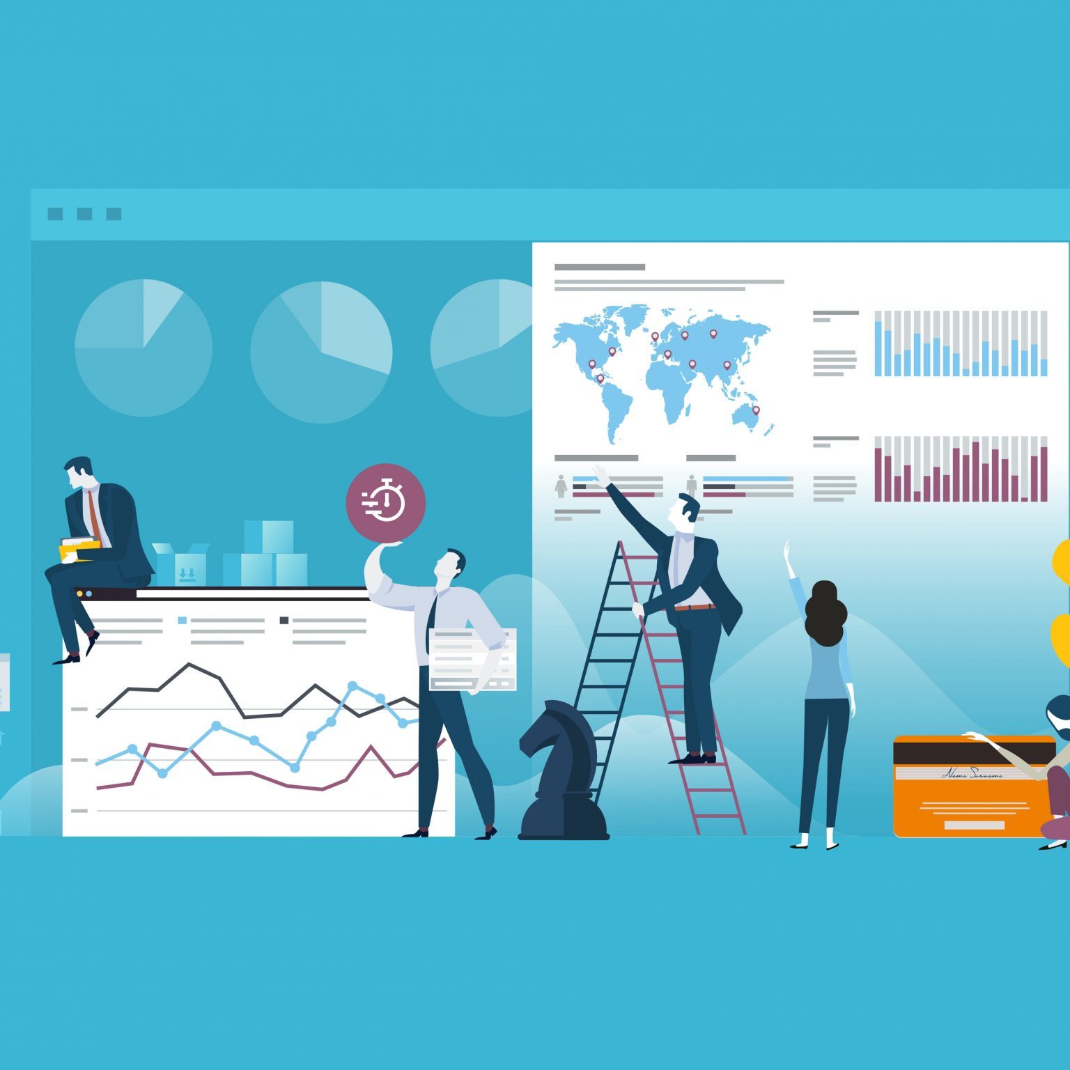 Flat design business people concept for strategy, planning, market research, finance, investment